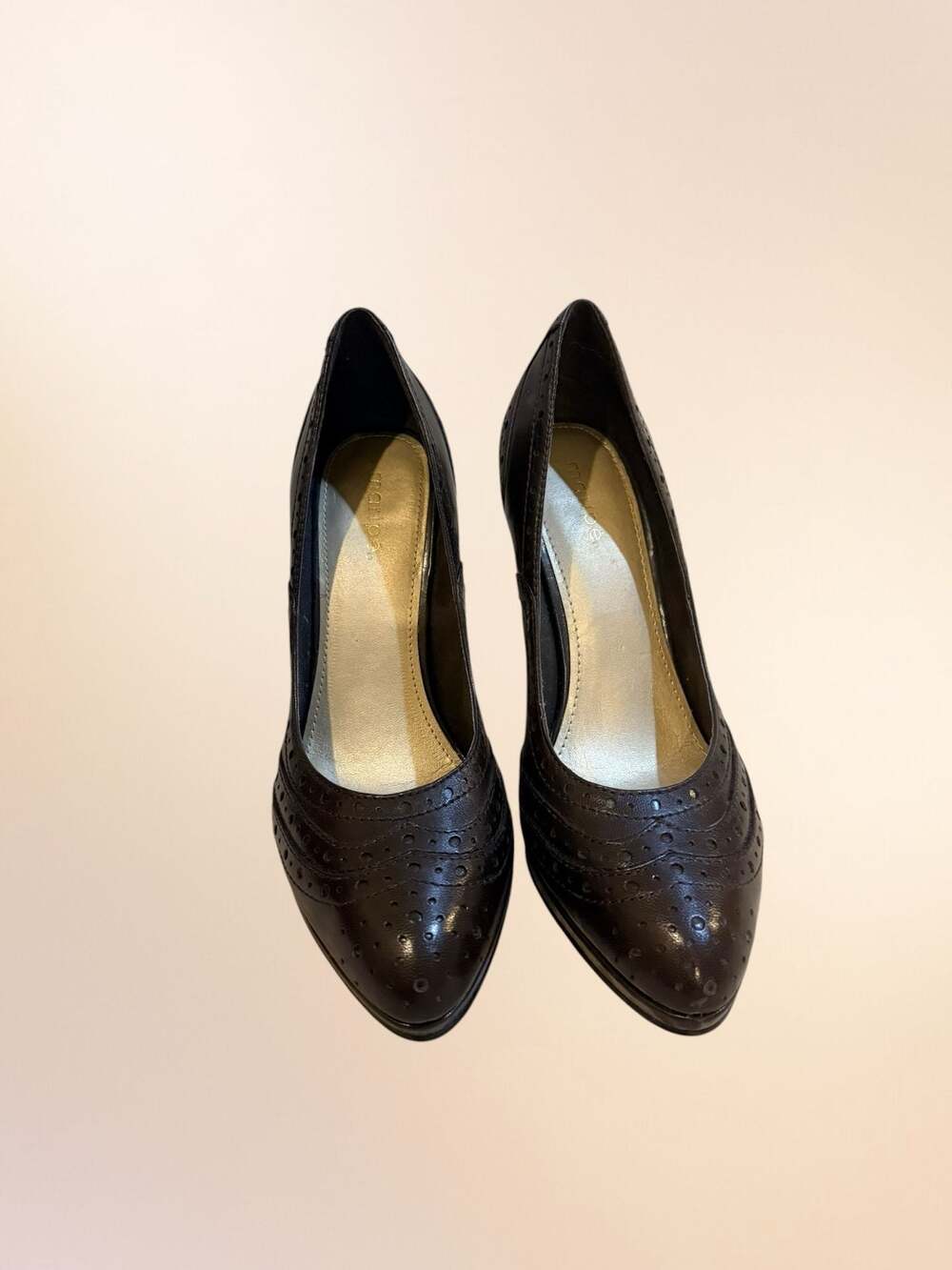 Vintage Maripe Brown Leather Brogue Wingtip Pumps High Heels